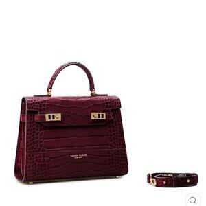 Teddy Blake Burgundy Structured Tote with Gold Hardware